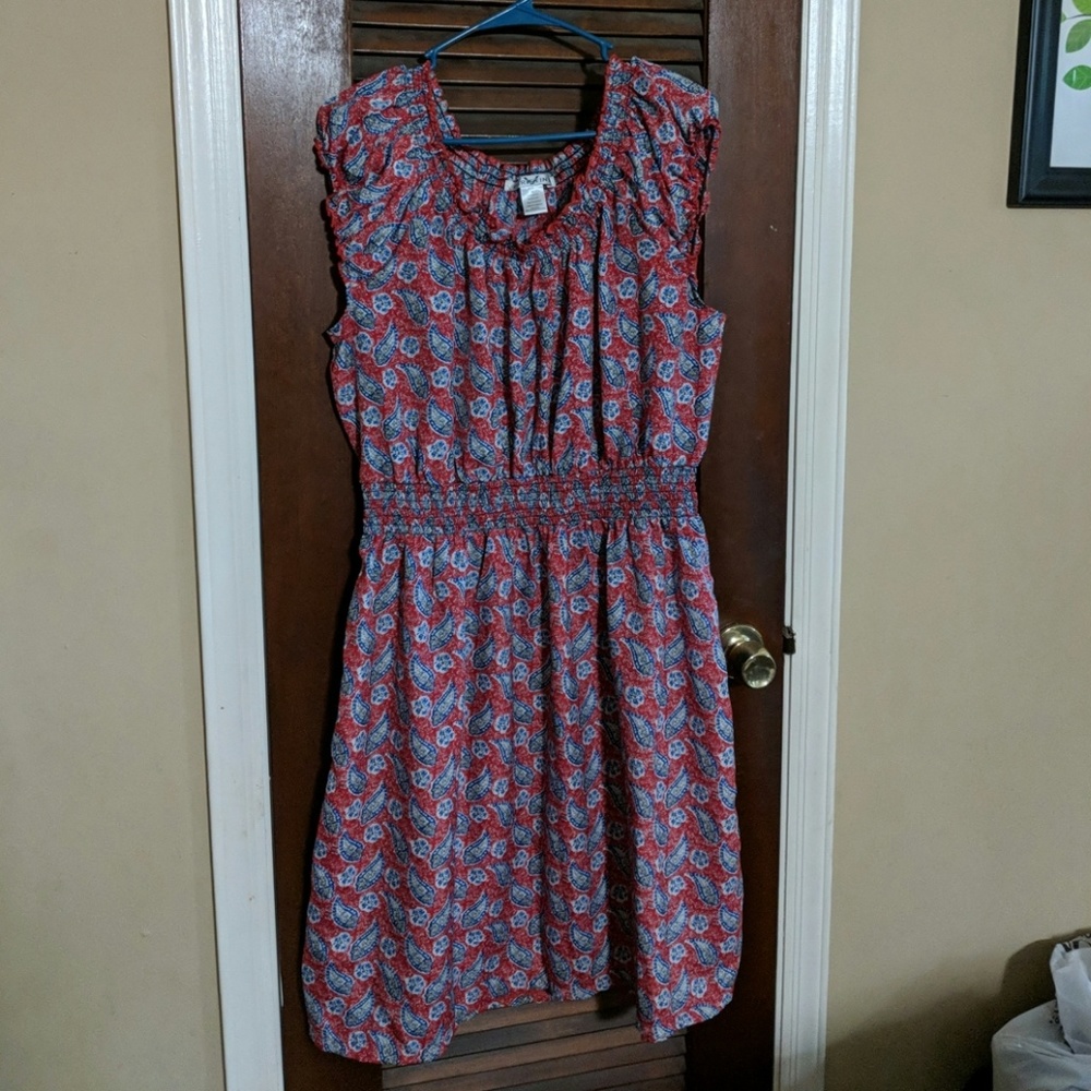Lightweight red multi colored sleeveless dress
